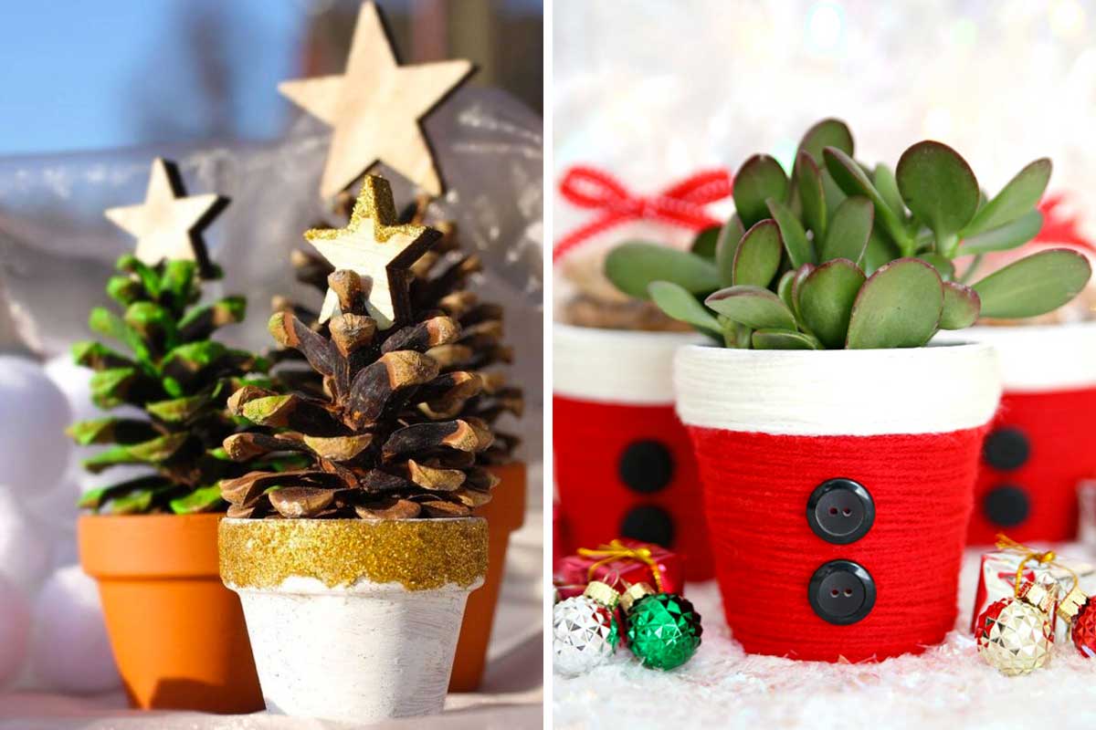 decorazioni natalizie fai da te con vaso di terracotta