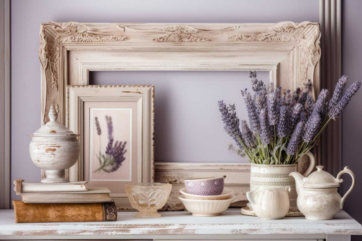 Decorazione shabby chic con lavanda.