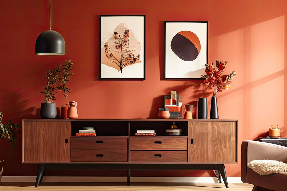 mobili in legno in arancione scuro