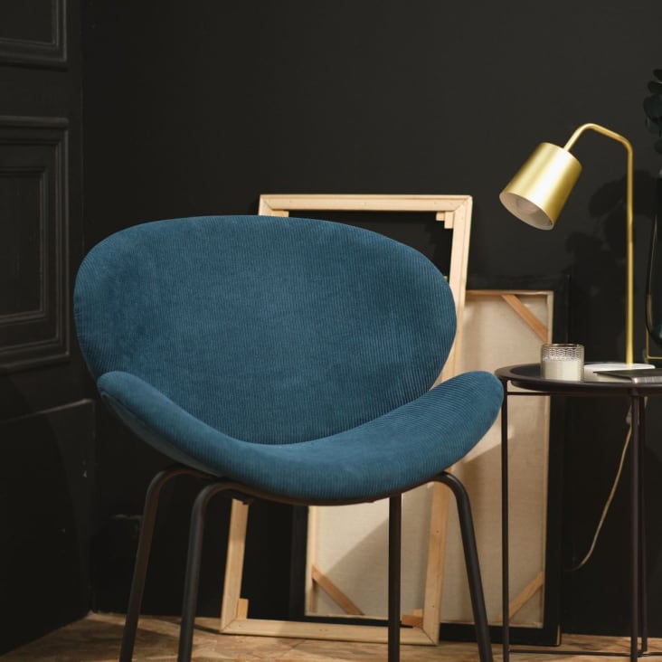 Fauteuil arrondi en velours côtelé bleu et métal-COZY cropped-2