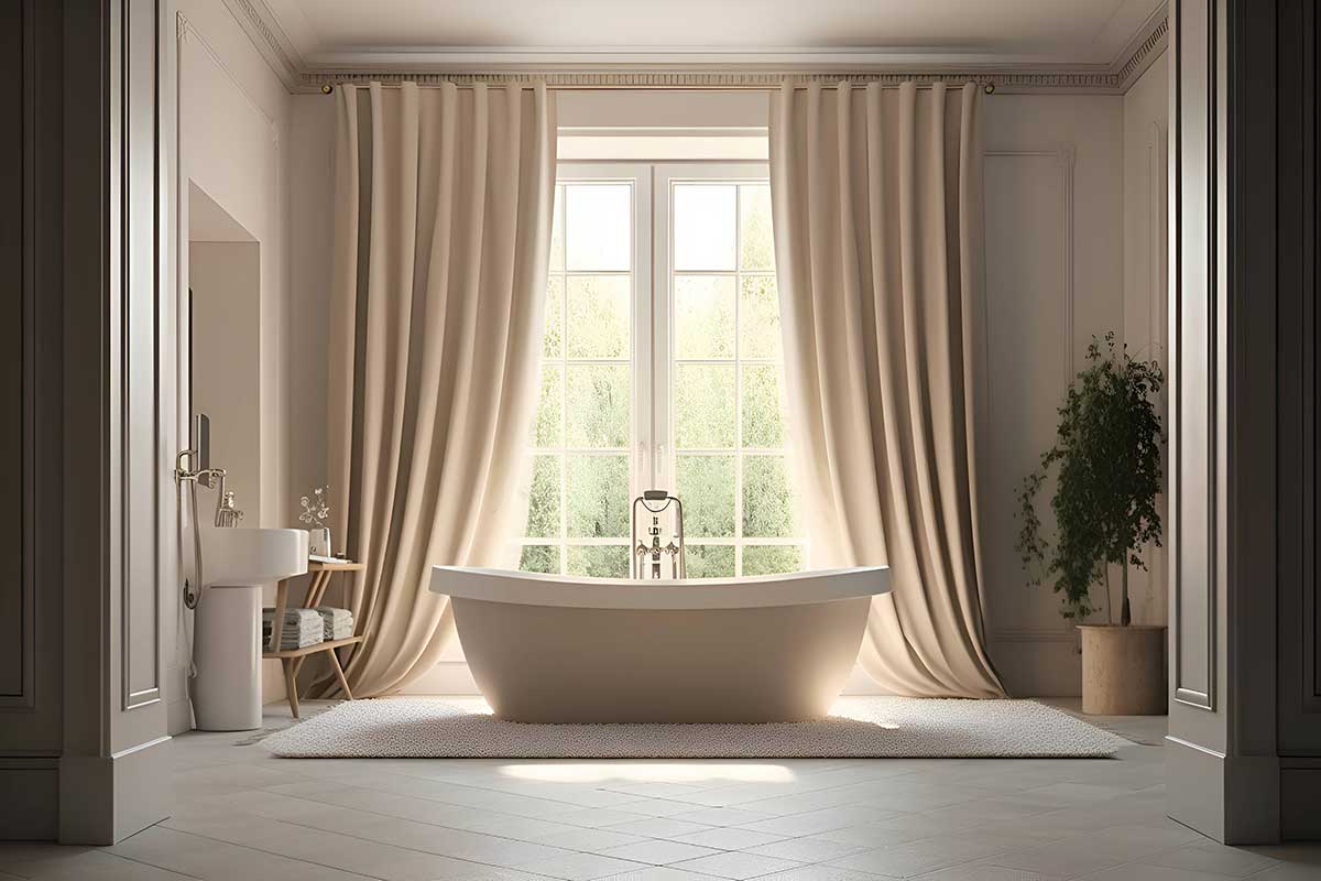 Tende beige in un bagno di lusso